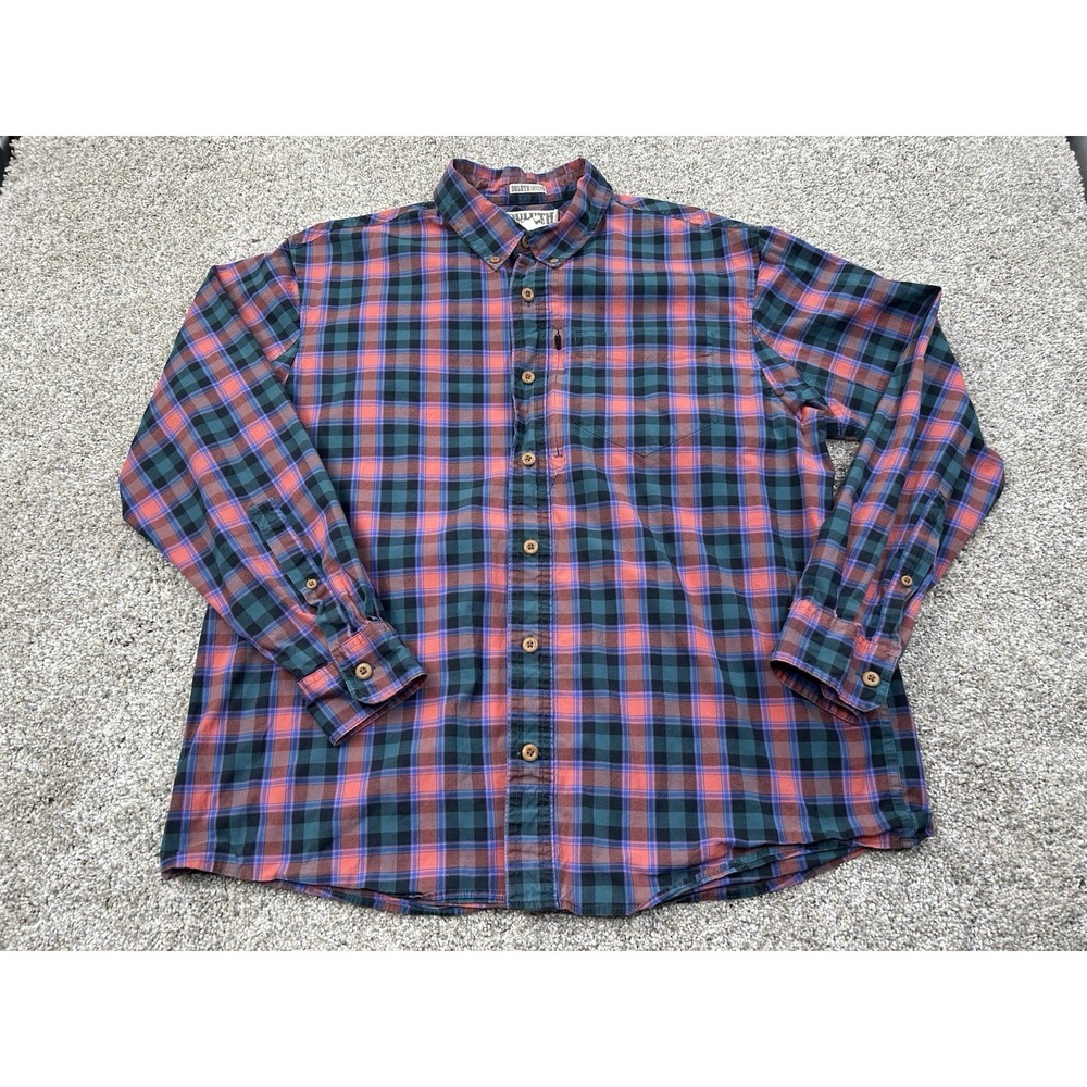 Duluth Flex Button Shirt Mens Large Untucked Relaxed Fit Long Sleeve Plaid